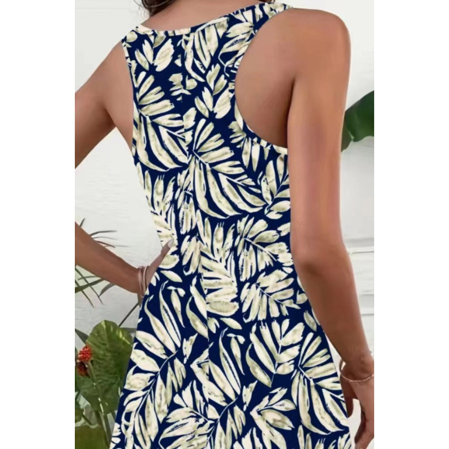 Printed Scoop Neck Wide Strap Mini Dress Navy / S Apparel and Accessories