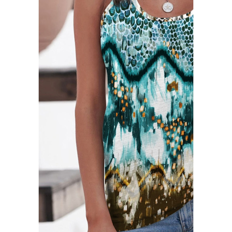 Printed Scoop Neck Wide Strap Tank Apparel and Accessories