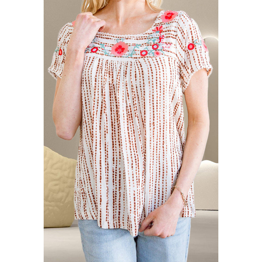 Printed Short Sleeve Blouse Floral / S Apparel and Accessories