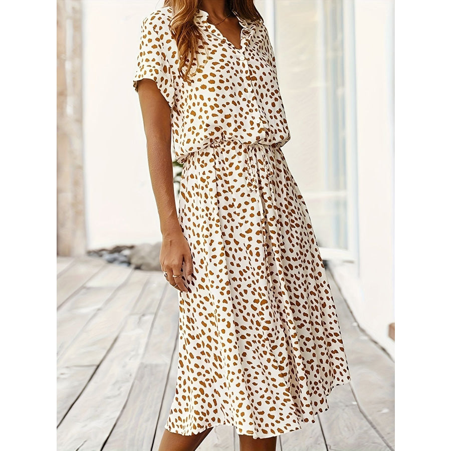 Printed Short Sleeve Midi Dress Apparel and Accessories