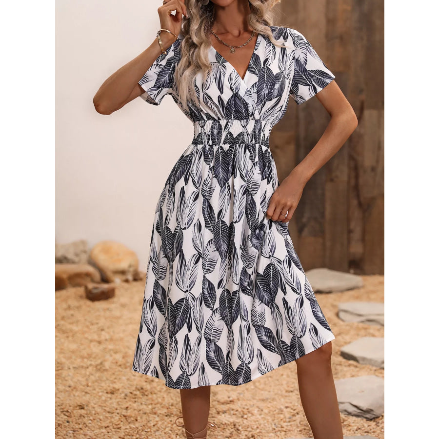 Printed Short Sleeve Midi Dress Apparel and Accessories
