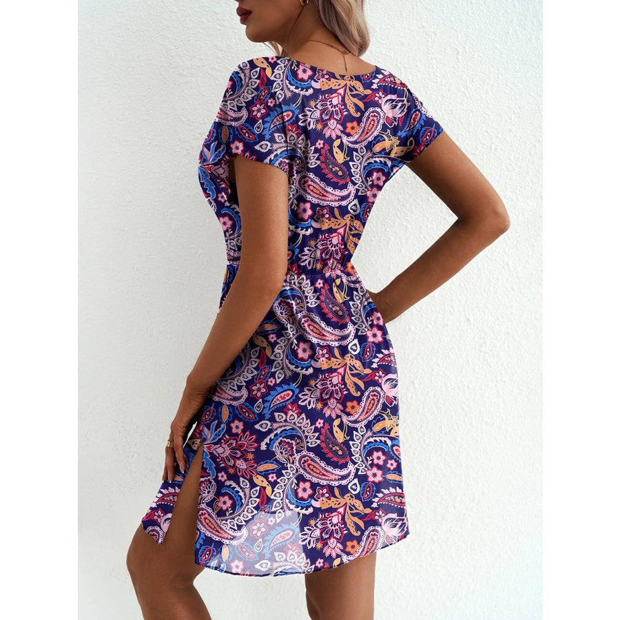 Printed Short Sleeve Mini Dress Apparel and Accessories