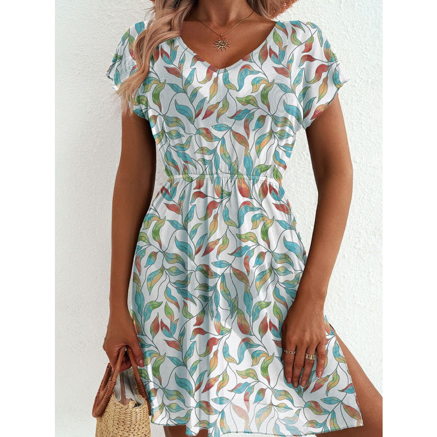 Printed Short Sleeve Mini Dress Apparel and Accessories