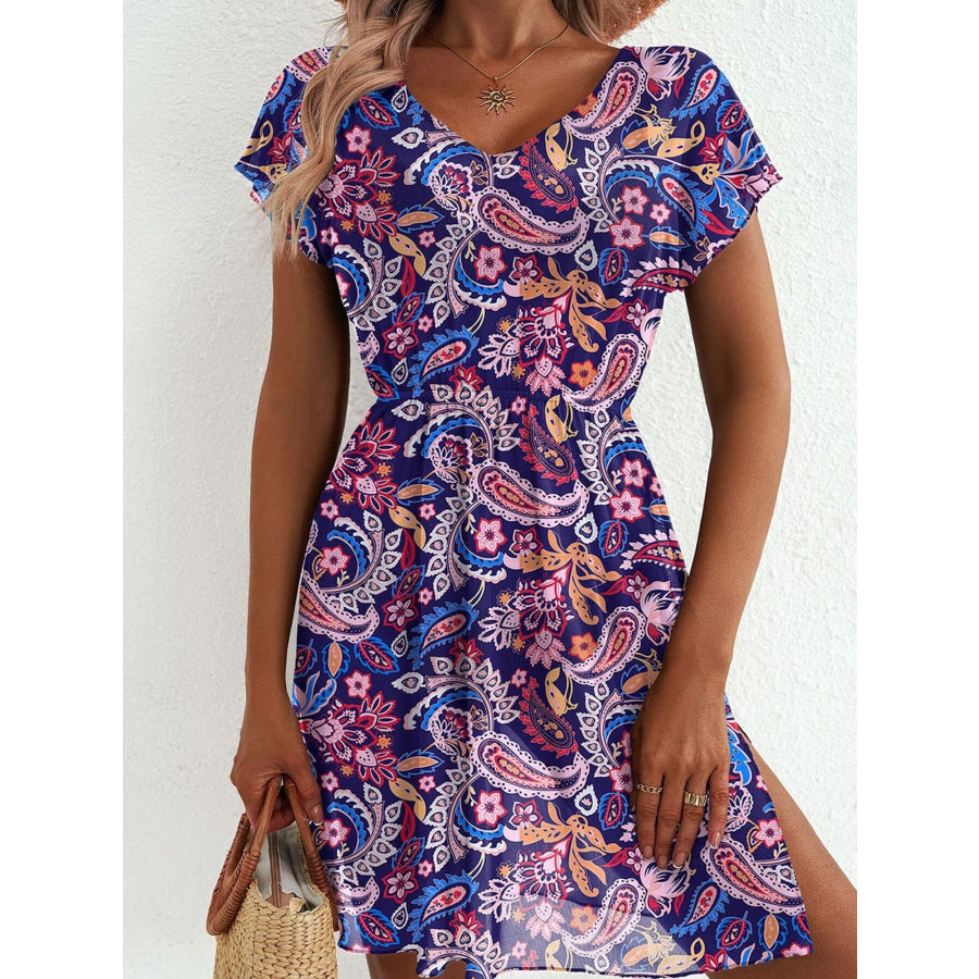 Printed Short Sleeve Mini Dress Apparel and Accessories