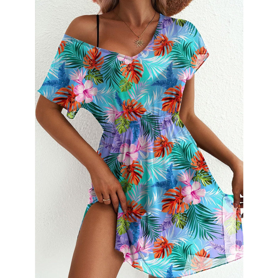 Printed Short Sleeve Mini Dress Apparel and Accessories