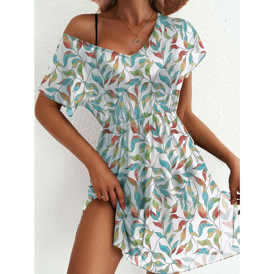 Printed Short Sleeve Mini Dress White / S Apparel and Accessories