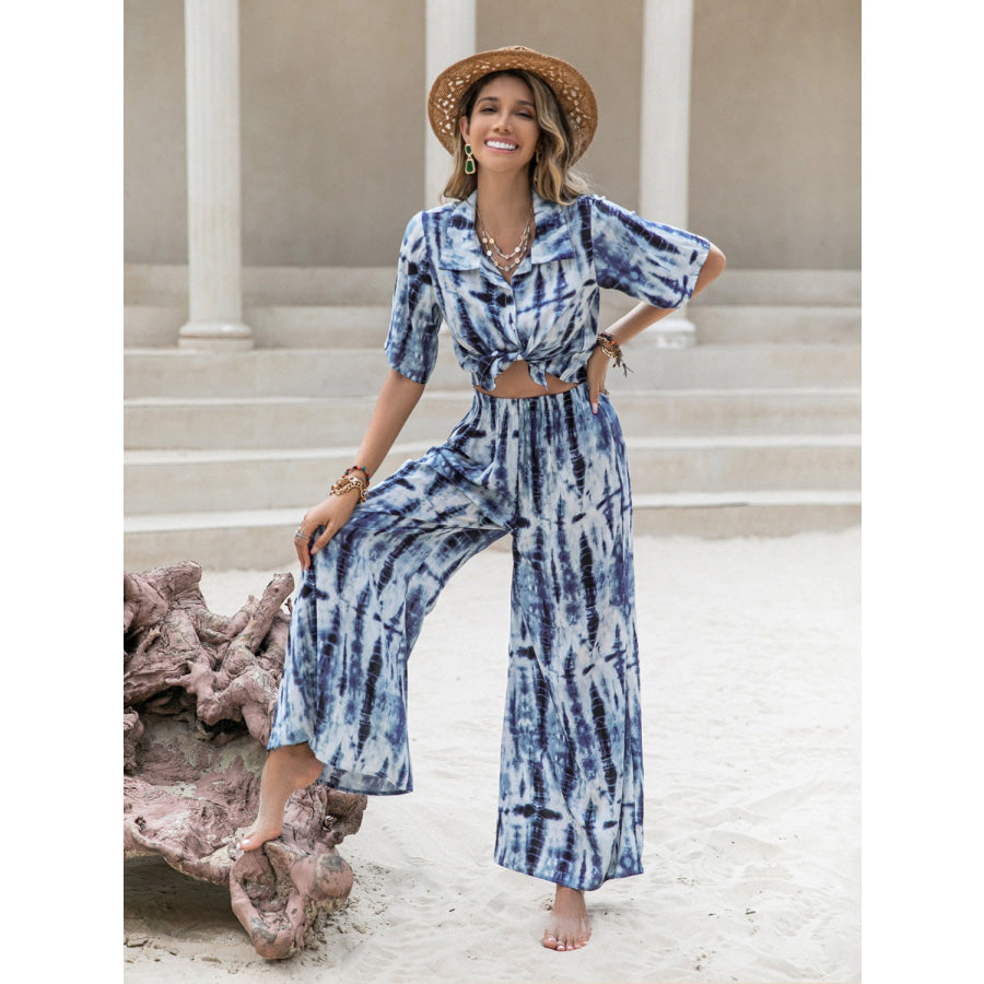 Printed Short Sleeve Shirt and Pants Set Apparel and Accessories