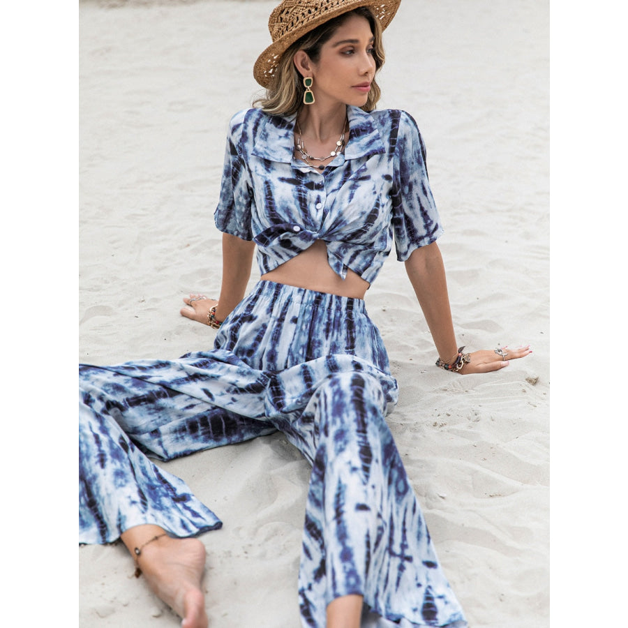 Printed Short Sleeve Shirt and Pants Set Apparel and Accessories