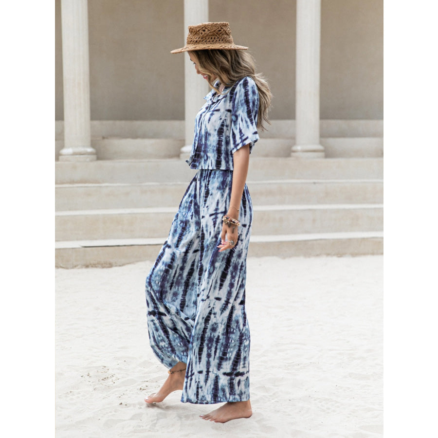 Printed Short Sleeve Shirt and Pants Set Apparel and Accessories