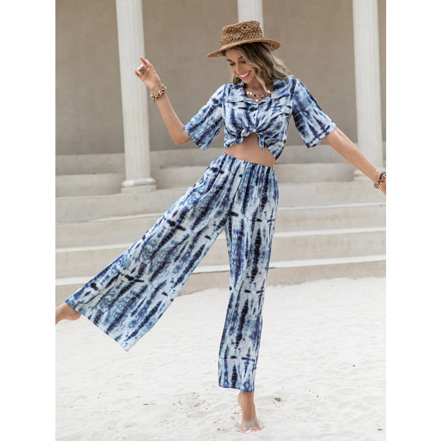 Printed Short Sleeve Shirt and Pants Set Apparel and Accessories