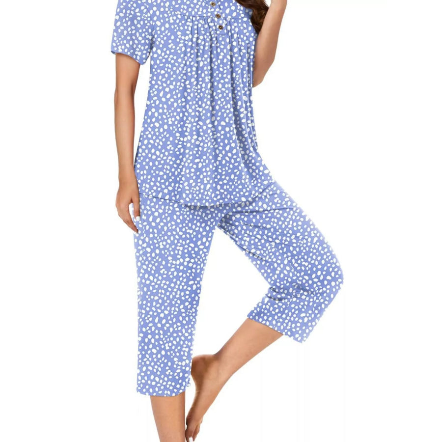 Printed Short Sleeve Top and Cropped Pants Lounge Set Apparel Accessories