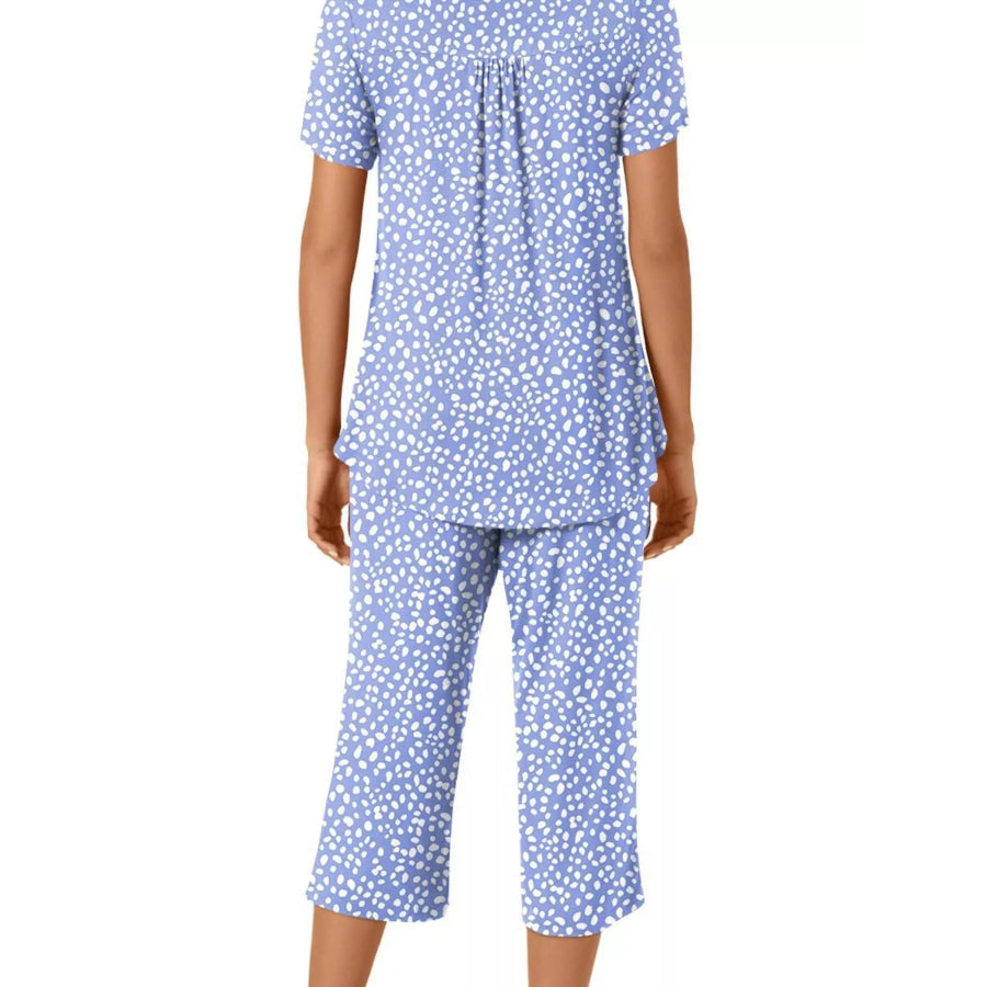 Printed Short Sleeve Top and Cropped Pants Lounge Set Apparel Accessories