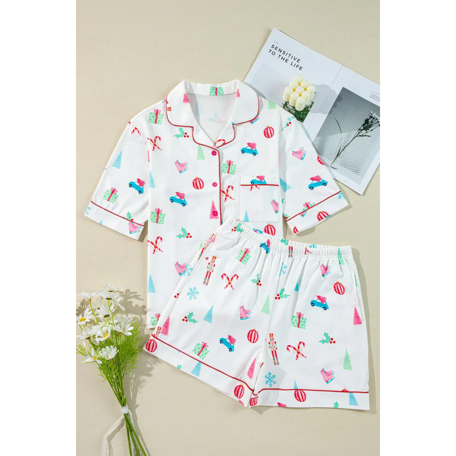 Printed Short Sleeve Top and Shorts Lounge Set Apparel and Accessories