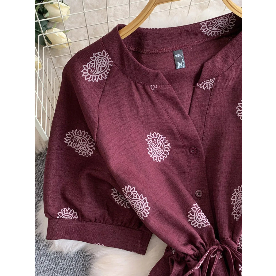 Printed Short Sleeve Wide Leg Jumpsuit Apparel and Accessories