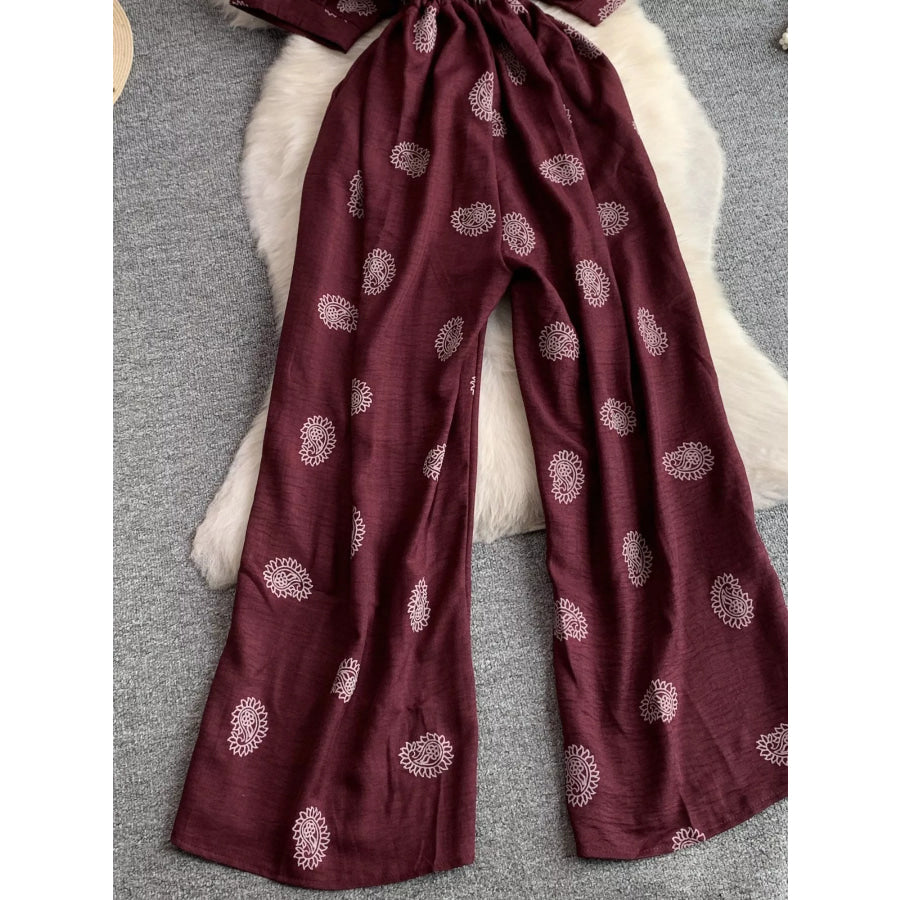 Printed Short Sleeve Wide Leg Jumpsuit Apparel and Accessories