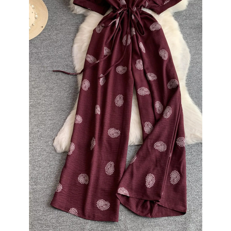 Printed Short Sleeve Wide Leg Jumpsuit Apparel and Accessories