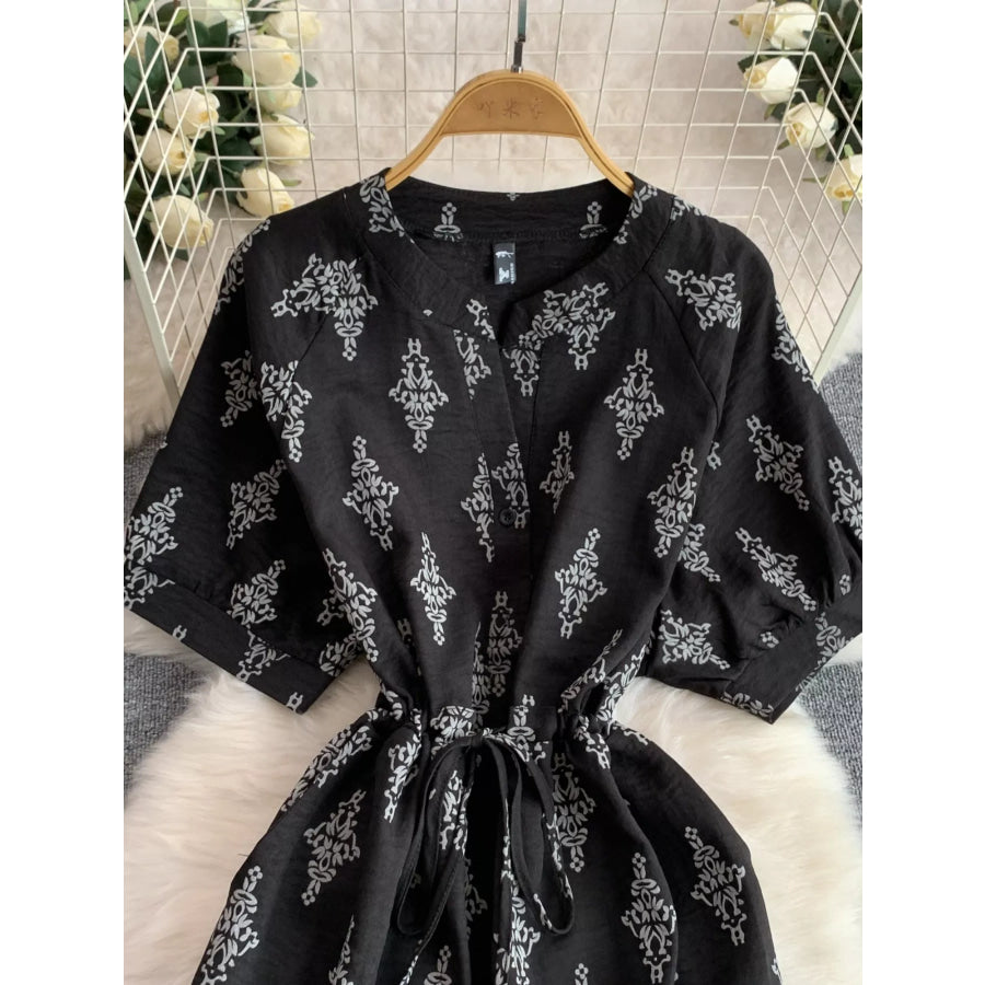 Printed Short Sleeve Wide Leg Jumpsuit Apparel and Accessories