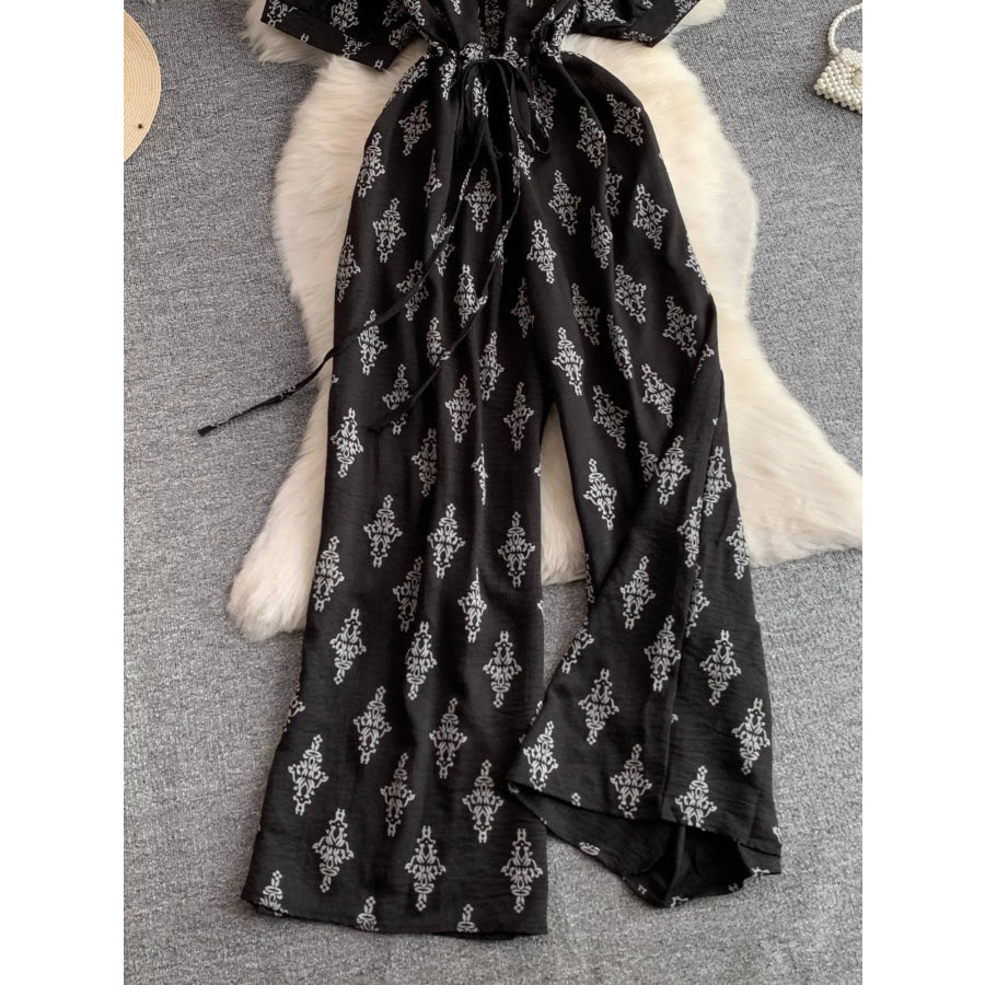 Printed Short Sleeve Wide Leg Jumpsuit Apparel and Accessories
