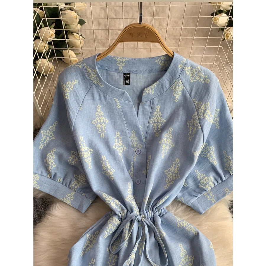 Printed Short Sleeve Wide Leg Jumpsuit Apparel and Accessories