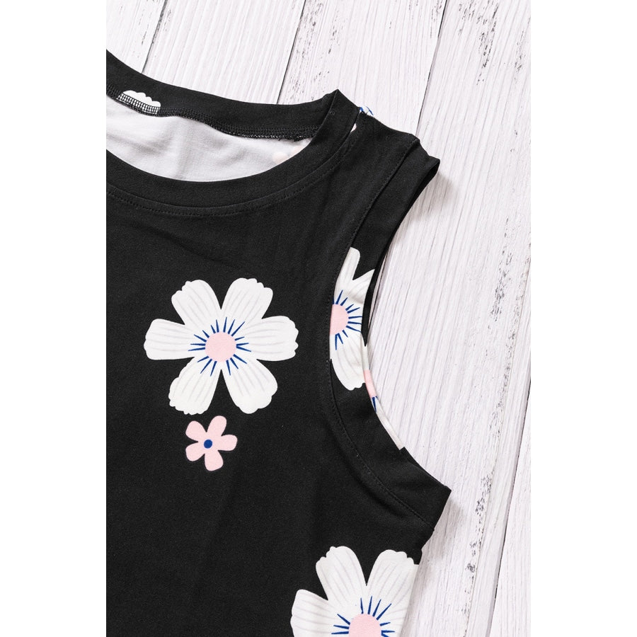 Printed Side Slit Round Neck Tank