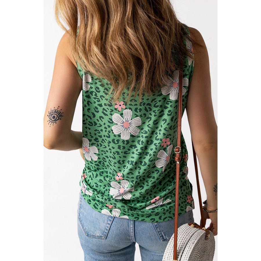 Printed Side Slit Round Neck Tank