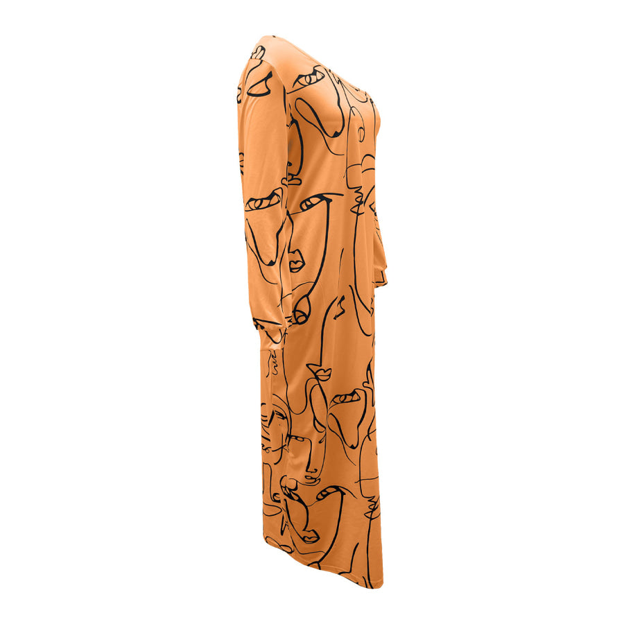 Printed Single Shoulder Lantern Sleeve Maxi Dress Apparel and Accessories