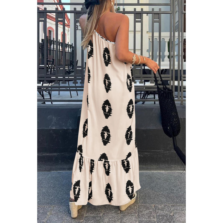 Printed Single Shoulder Maxi Dress Apparel and Accessories