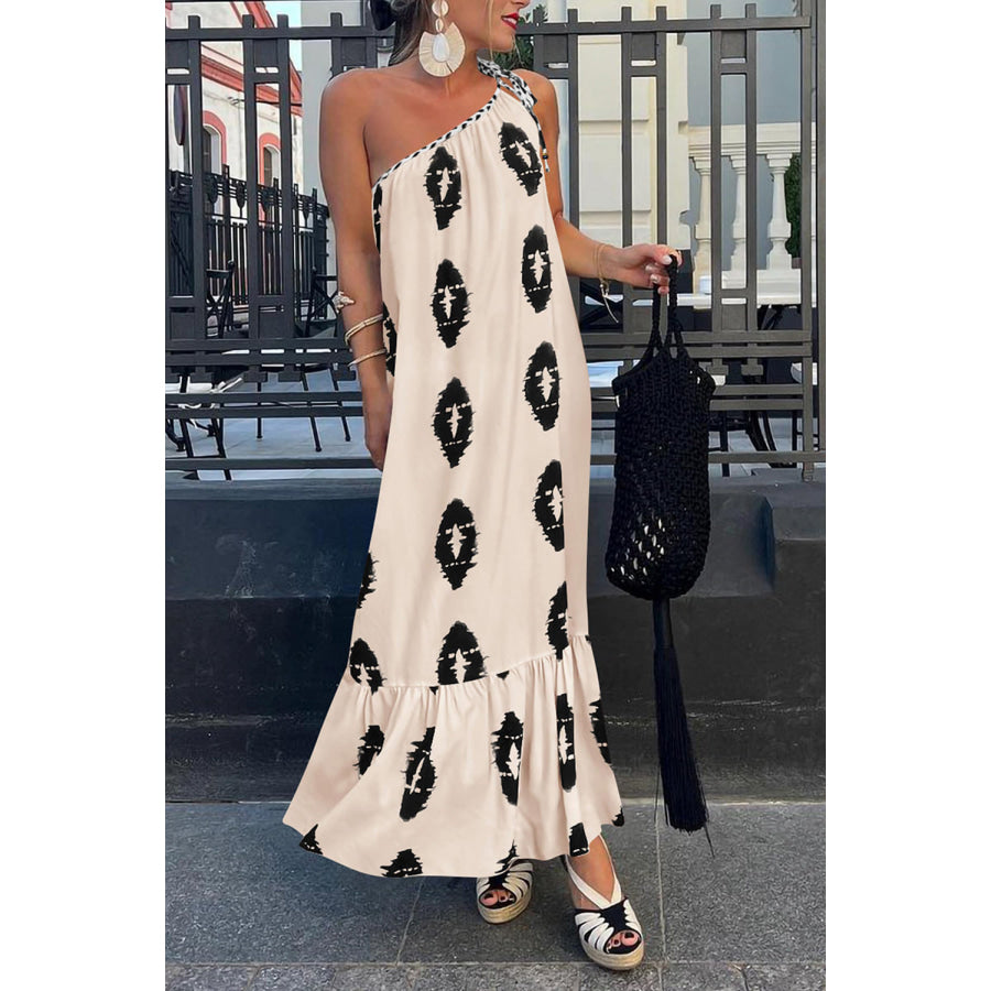 Printed Single Shoulder Maxi Dress Apparel and Accessories