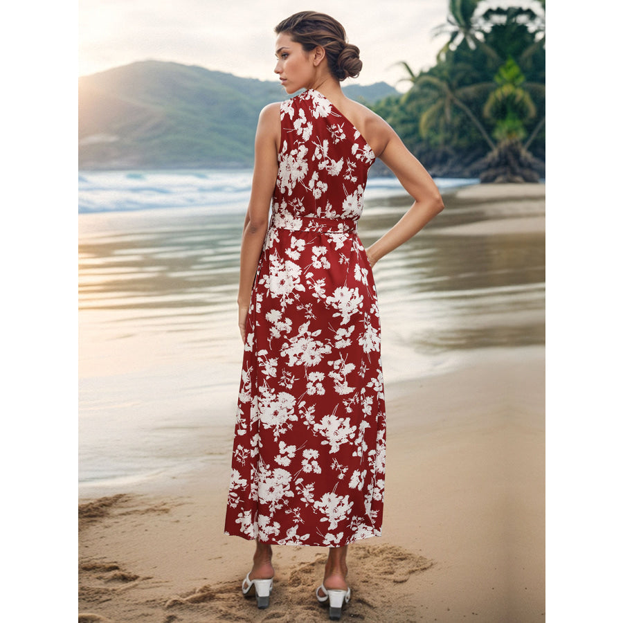 Printed Single Shoulder Sleeveless Dress Apparel and Accessories