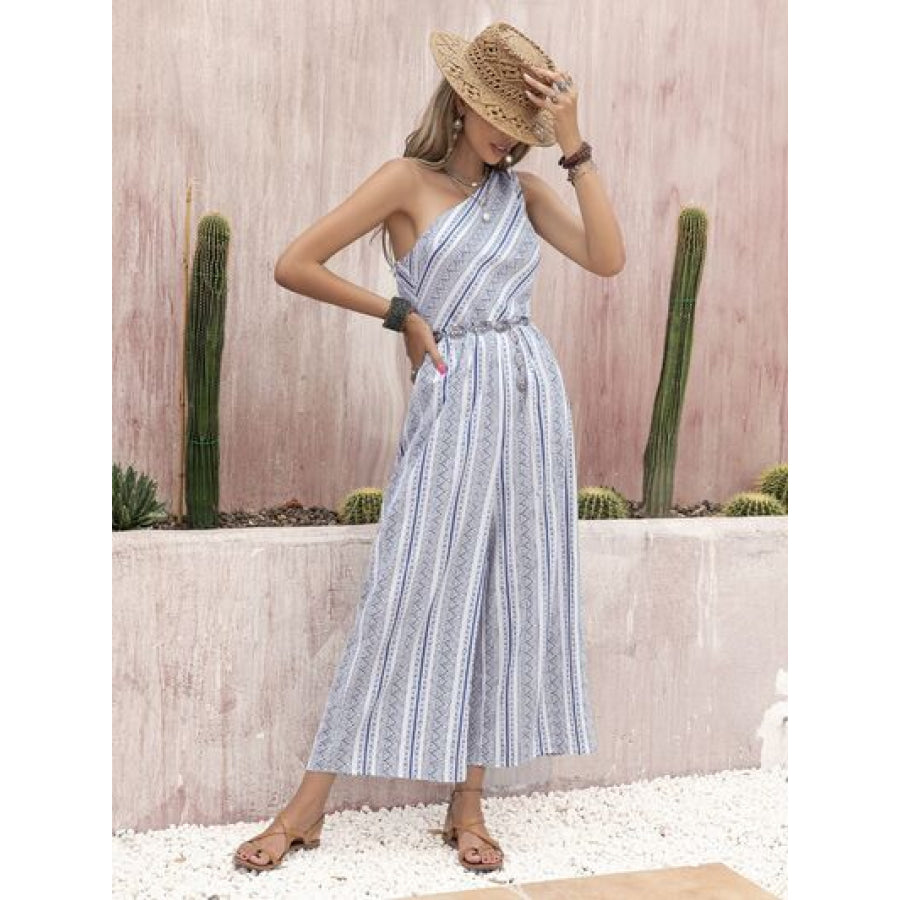 Printed Single Shoulder Sleeveless Jumpsuit Apparel and Accessories