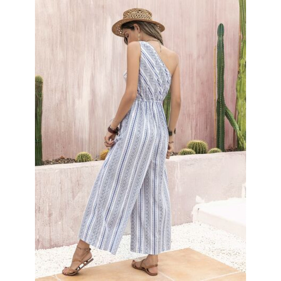 Printed Single Shoulder Sleeveless Jumpsuit Apparel and Accessories