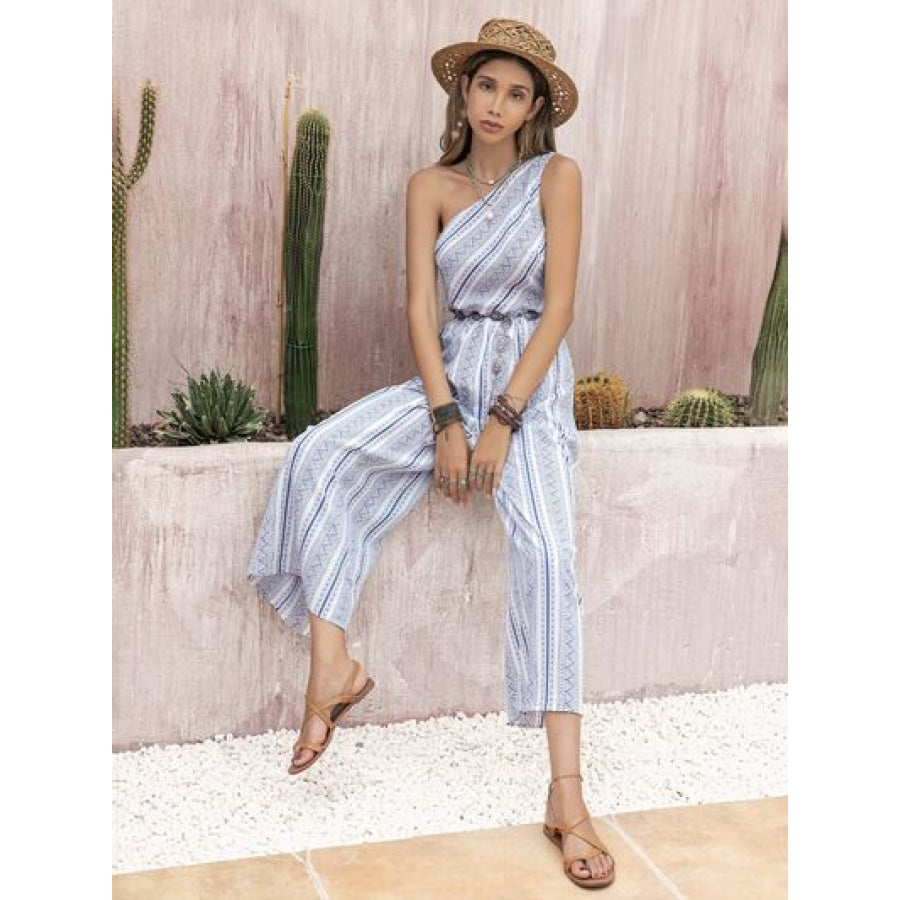 Printed Single Shoulder Sleeveless Jumpsuit Apparel and Accessories