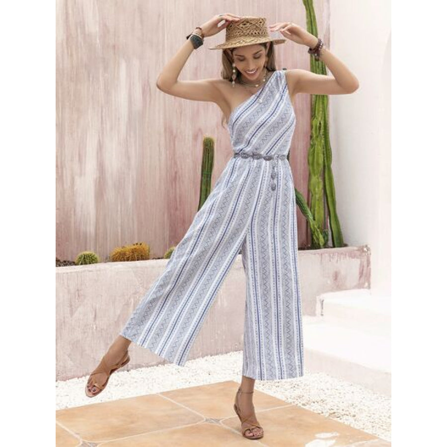 Printed Single Shoulder Sleeveless Jumpsuit Apparel and Accessories