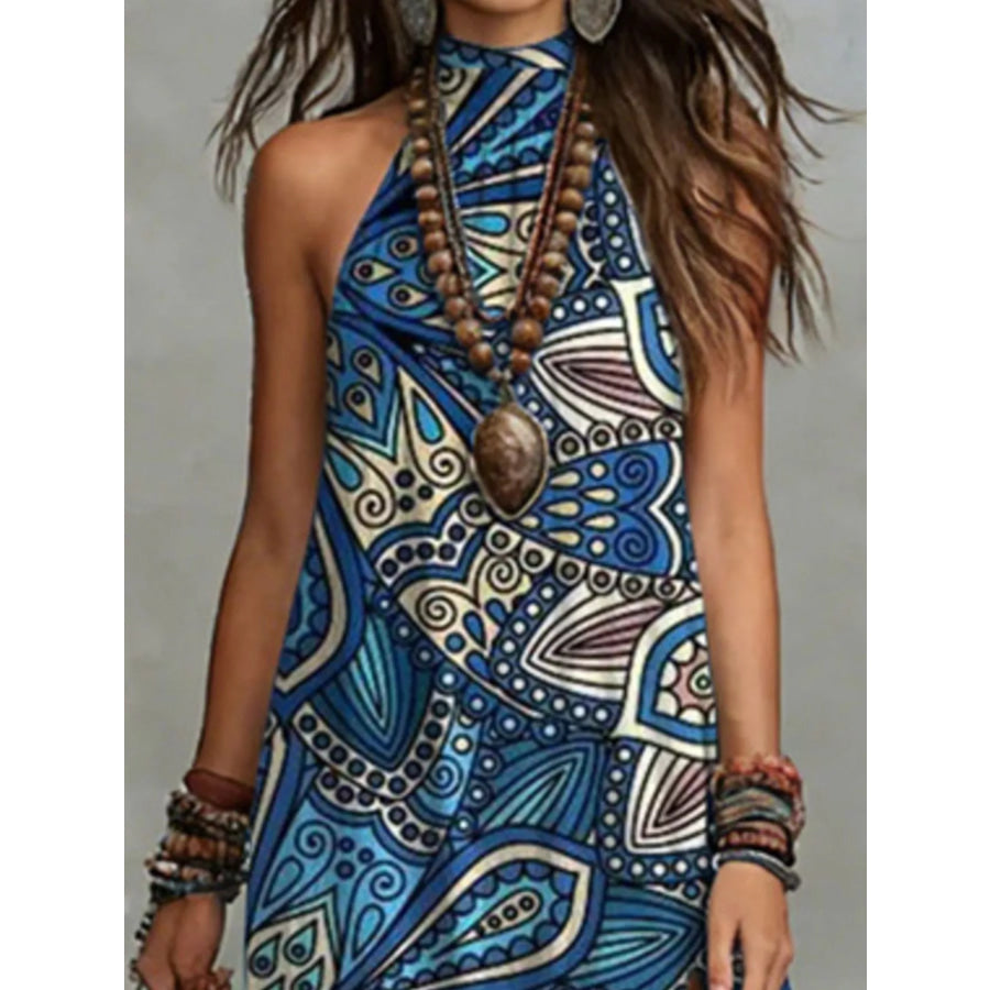 Printed Sleeveless Maxi Dress Blue / S Apparel and Accessories