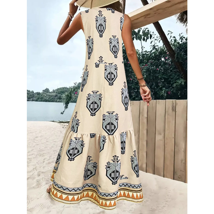 Printed Sleeveless Maxi Dress Apparel and Accessories