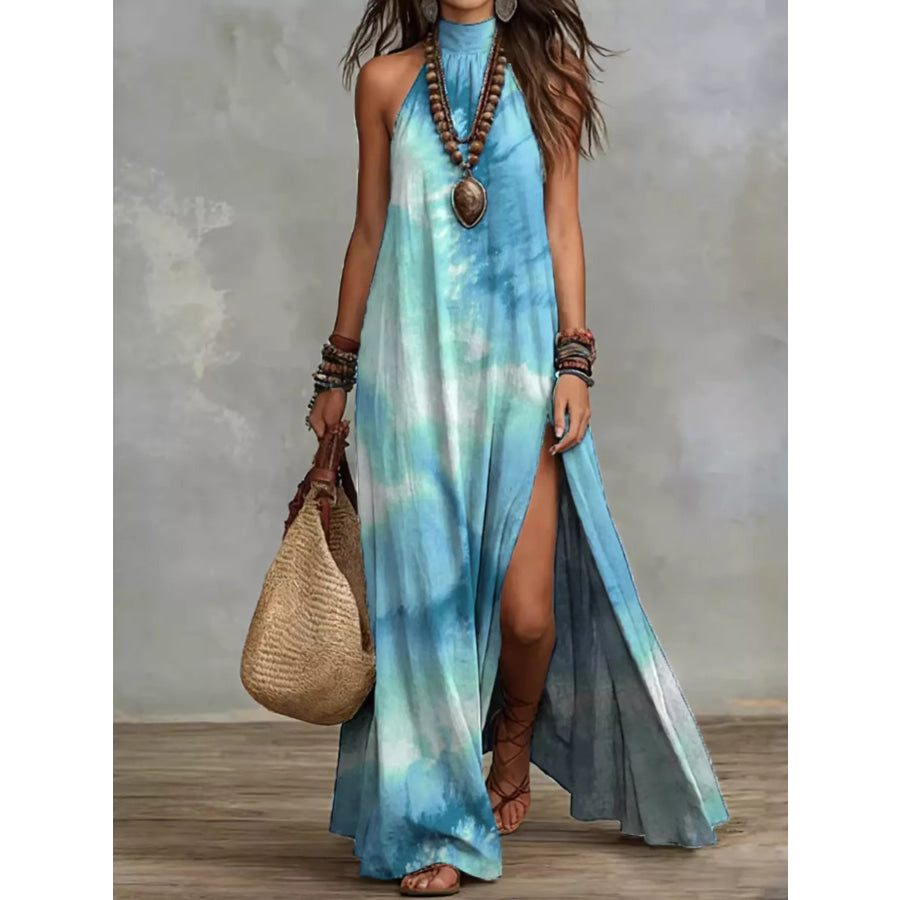Printed Sleeveless Maxi Dress Light Blue / S Apparel and Accessories