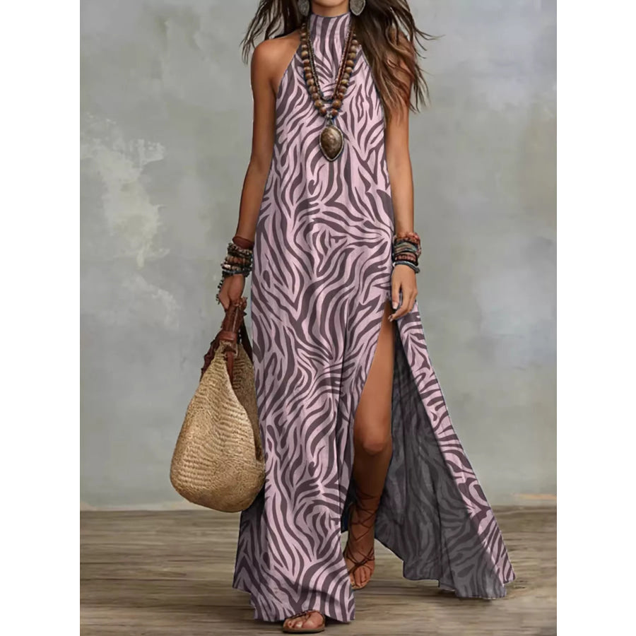 Printed Sleeveless Maxi Dress Pink / S Apparel and Accessories
