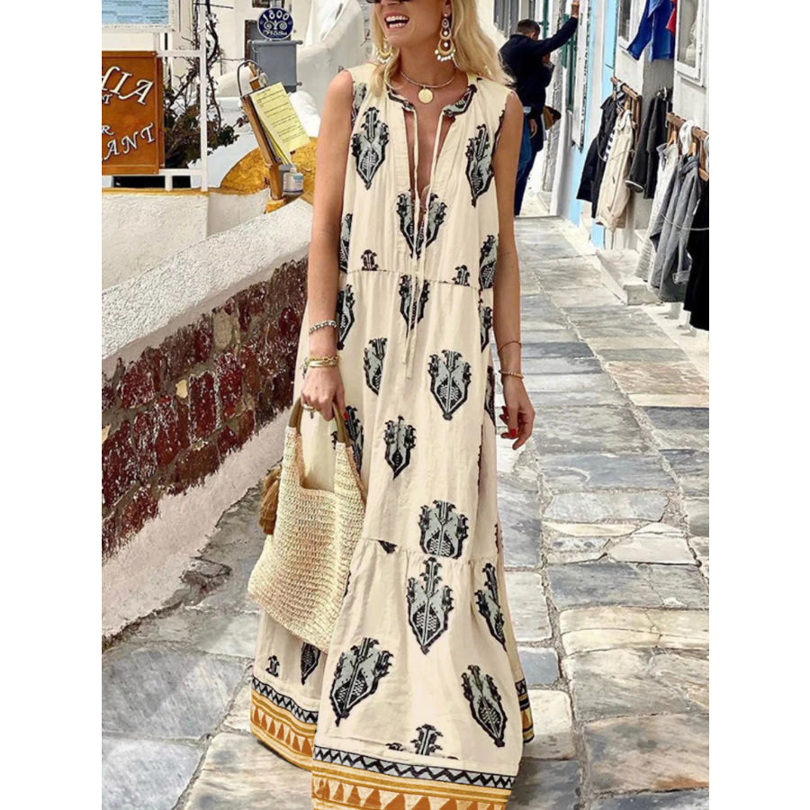Printed Sleeveless Maxi Dress White / S Apparel and Accessories