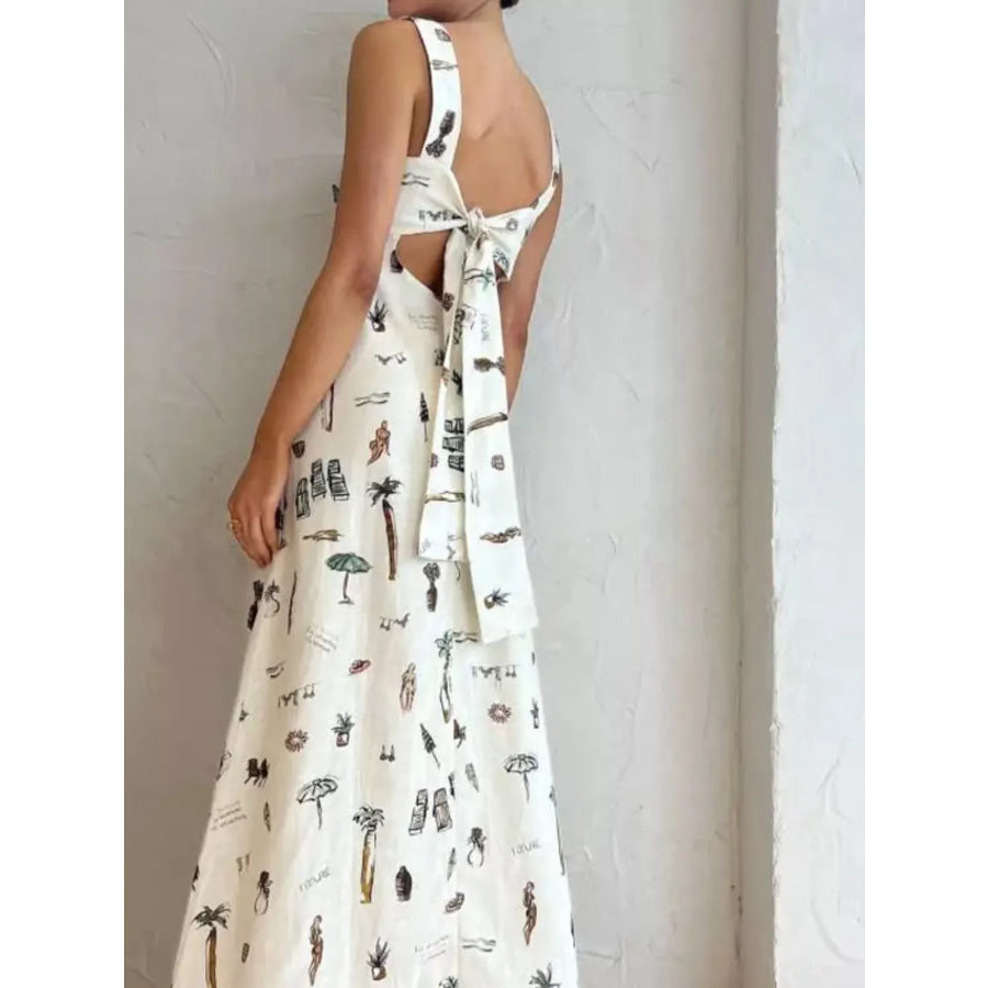 Printed Sleeveless Maxi Dress with Pockets White / S Apparel and Accessories