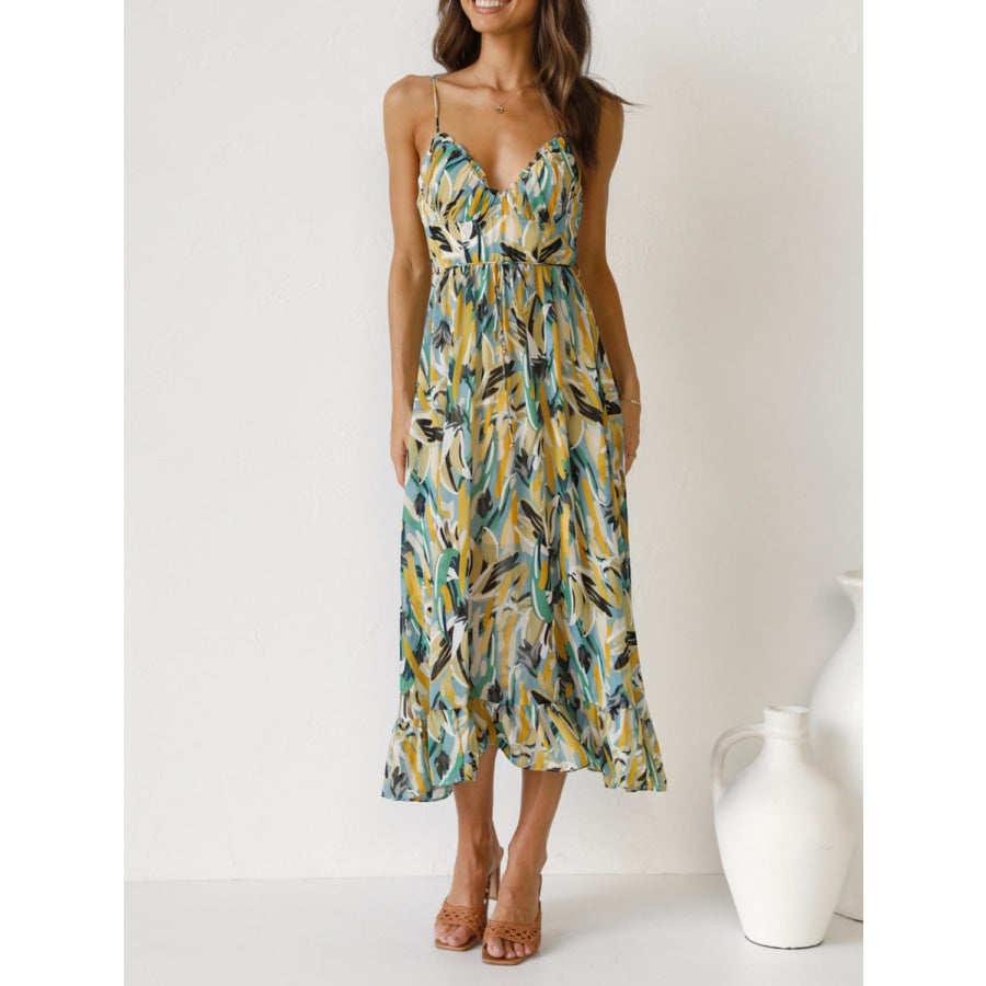 Printed Sleeveless Midi Cami dress Gum Leaf / S Apparel and Accessories