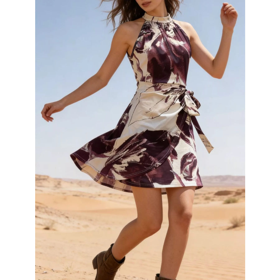 Printed Sleeveless Mini Dress Plum Purple / S Apparel and Accessories