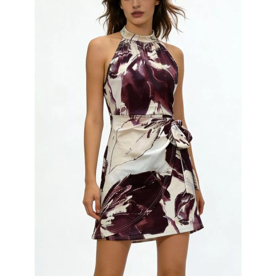 Printed Sleeveless Mini Dress Plum Purple / S Apparel and Accessories