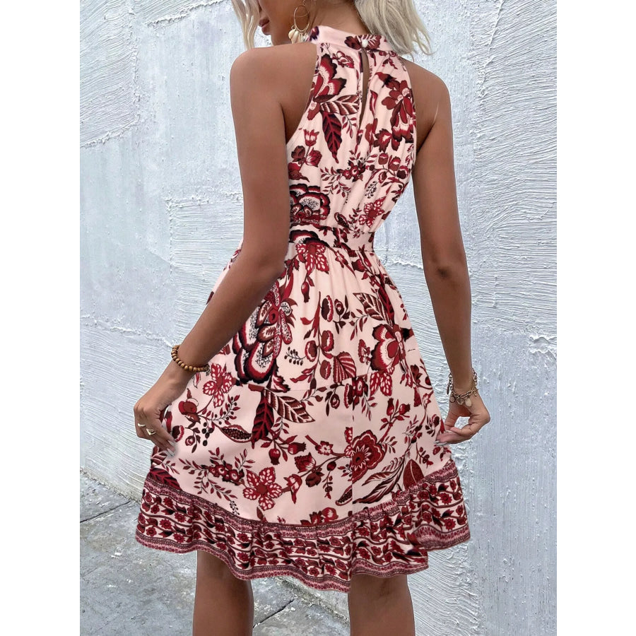 Printed Sleeveless Tie Waist Dress Apparel and Accessories
