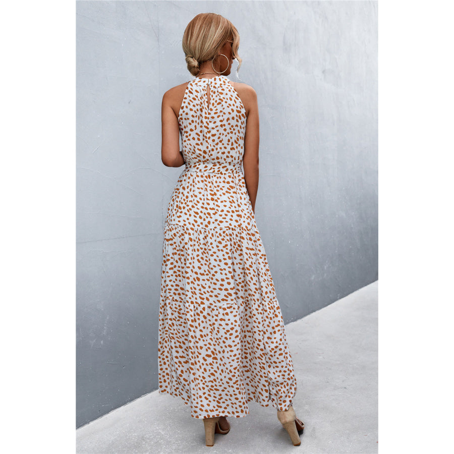 Printed Sleeveless Tie Waist Maxi Dress