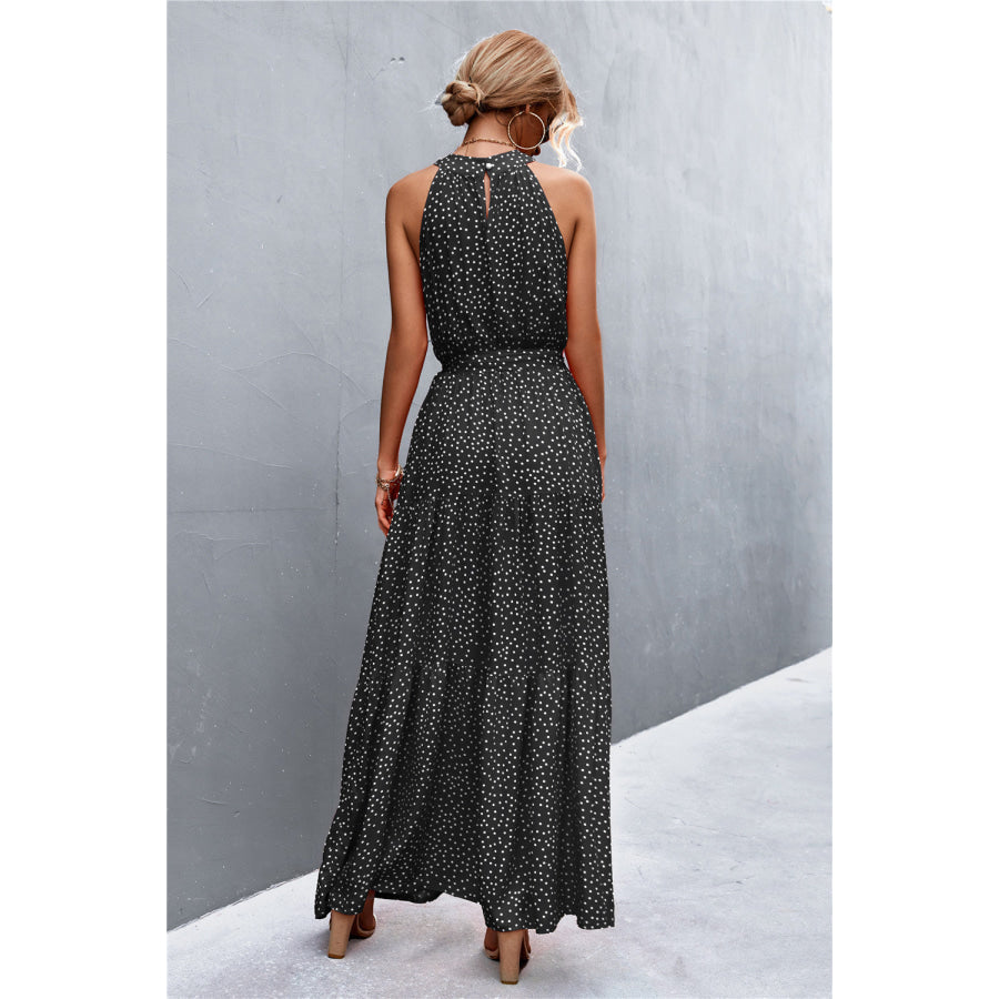 Printed Sleeveless Tie Waist Maxi Dress