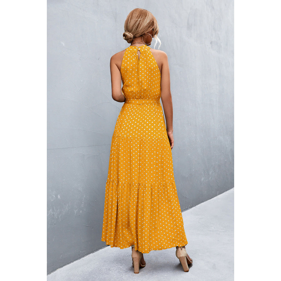 Printed Sleeveless Tie Waist Maxi Dress