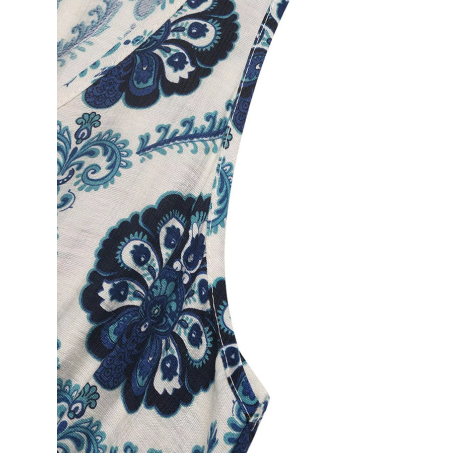 Printed Slit Sleeveless Maxi Dress Apparel and Accessories
