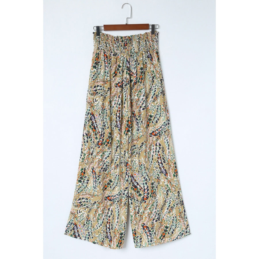 Printed Smocked Waist Wide Leg Pants