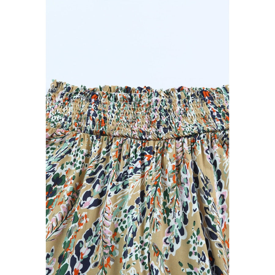 Printed Smocked Waist Wide Leg Pants