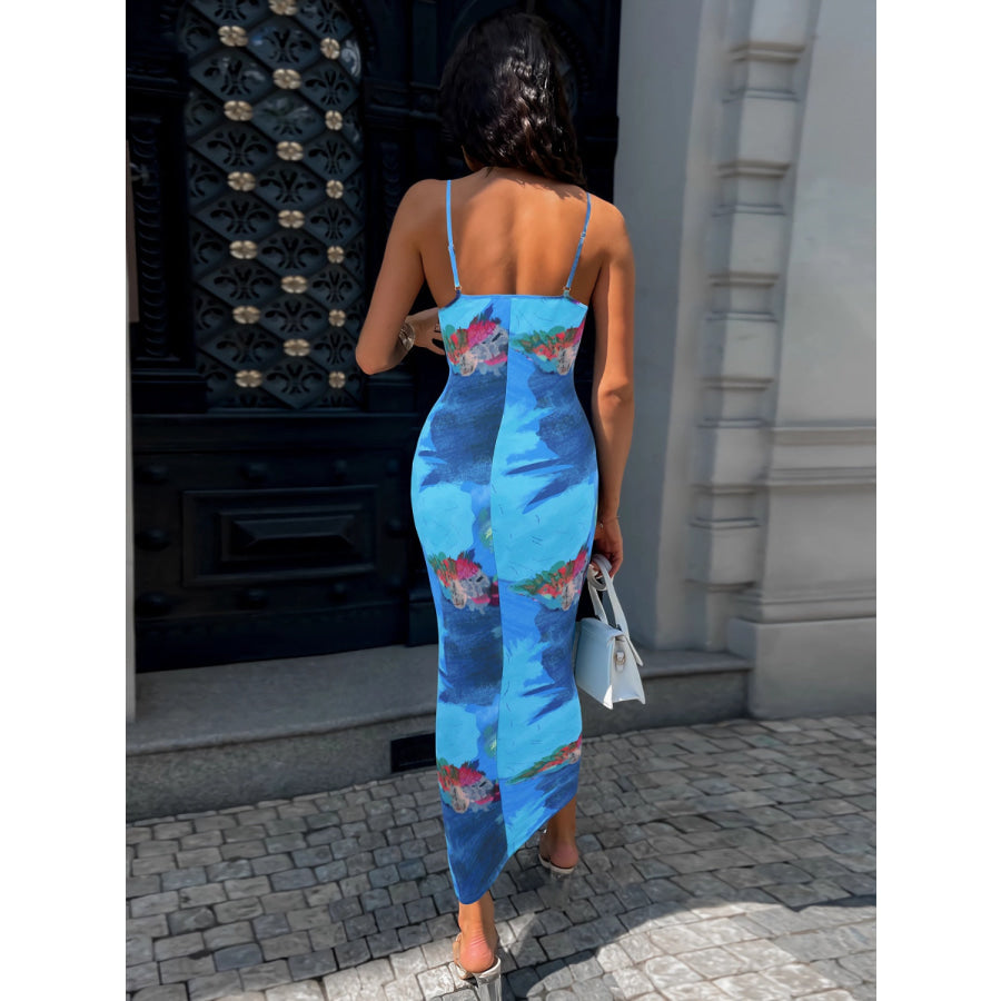 Printed Spaghetti Strap Cami Dress Blue / S Apparel and Accessories